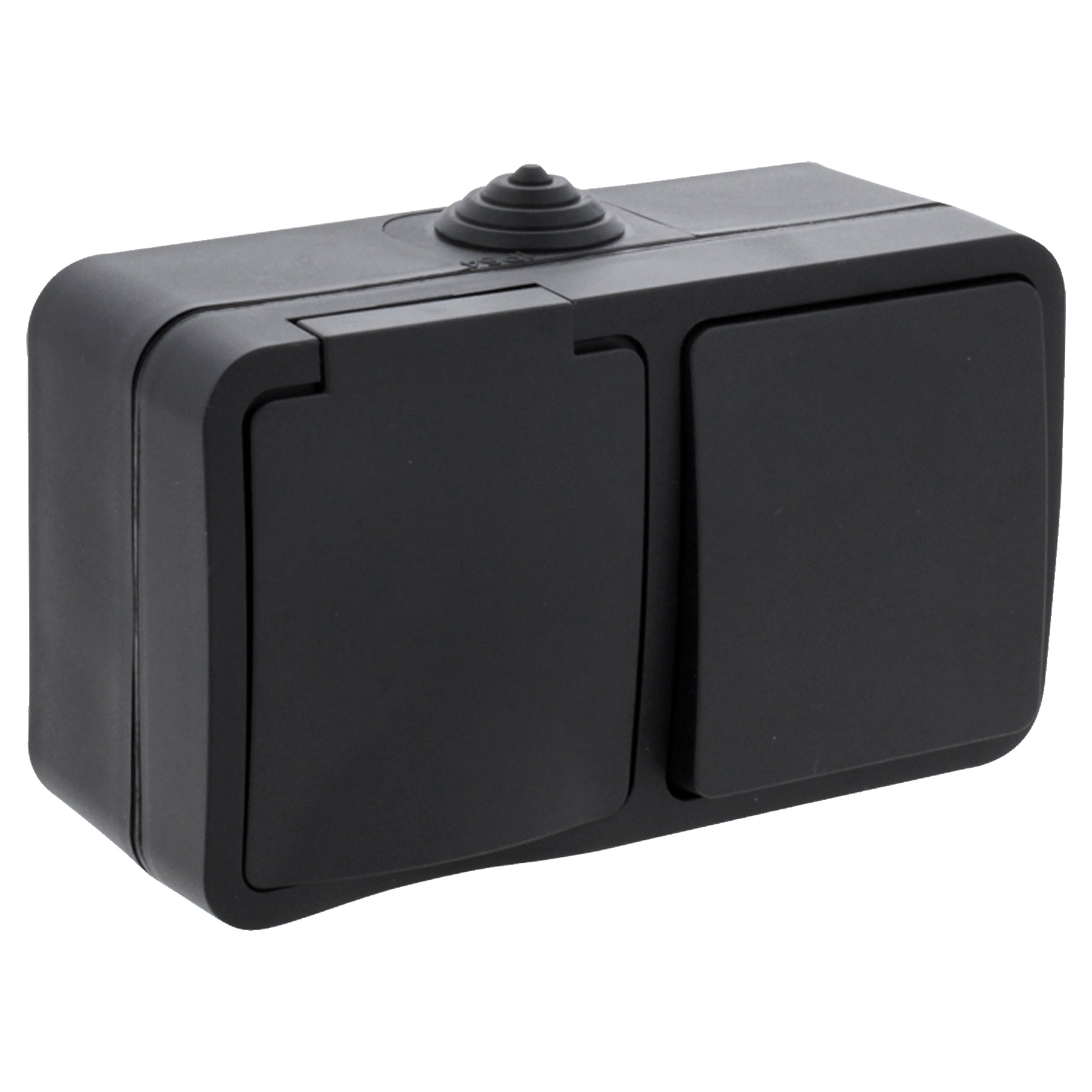 Combinatie opbouw - wissel - met randaarde - spatwaterdicht IP54 - zwart