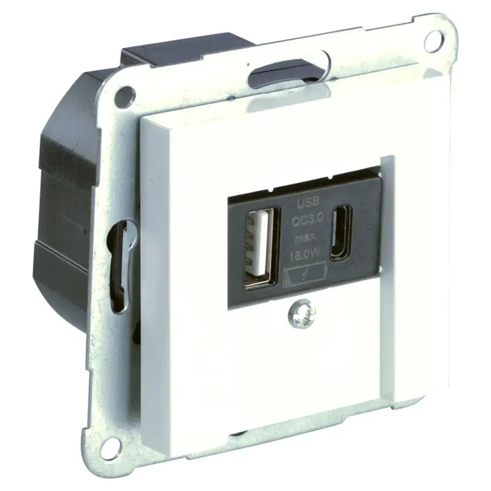 Inbouw stopcontactdoos - USB A/C - Polar wit