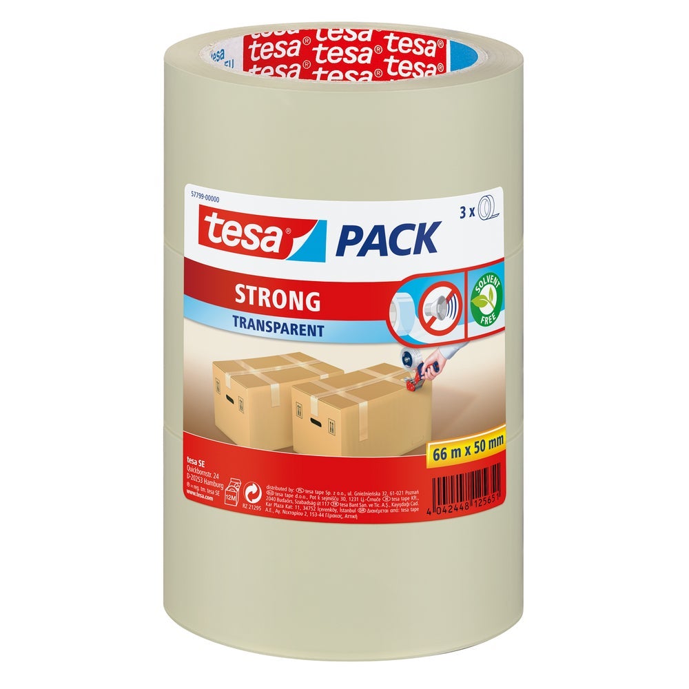 Tesa tesapack strong verpakkingstape transparant 66 m x 50 mm 3 rol