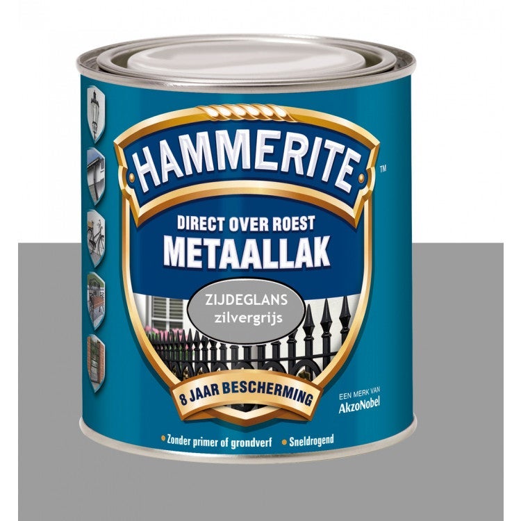 Hammerite metaallak zijdeglans zilvergrijs z215 250 ml
