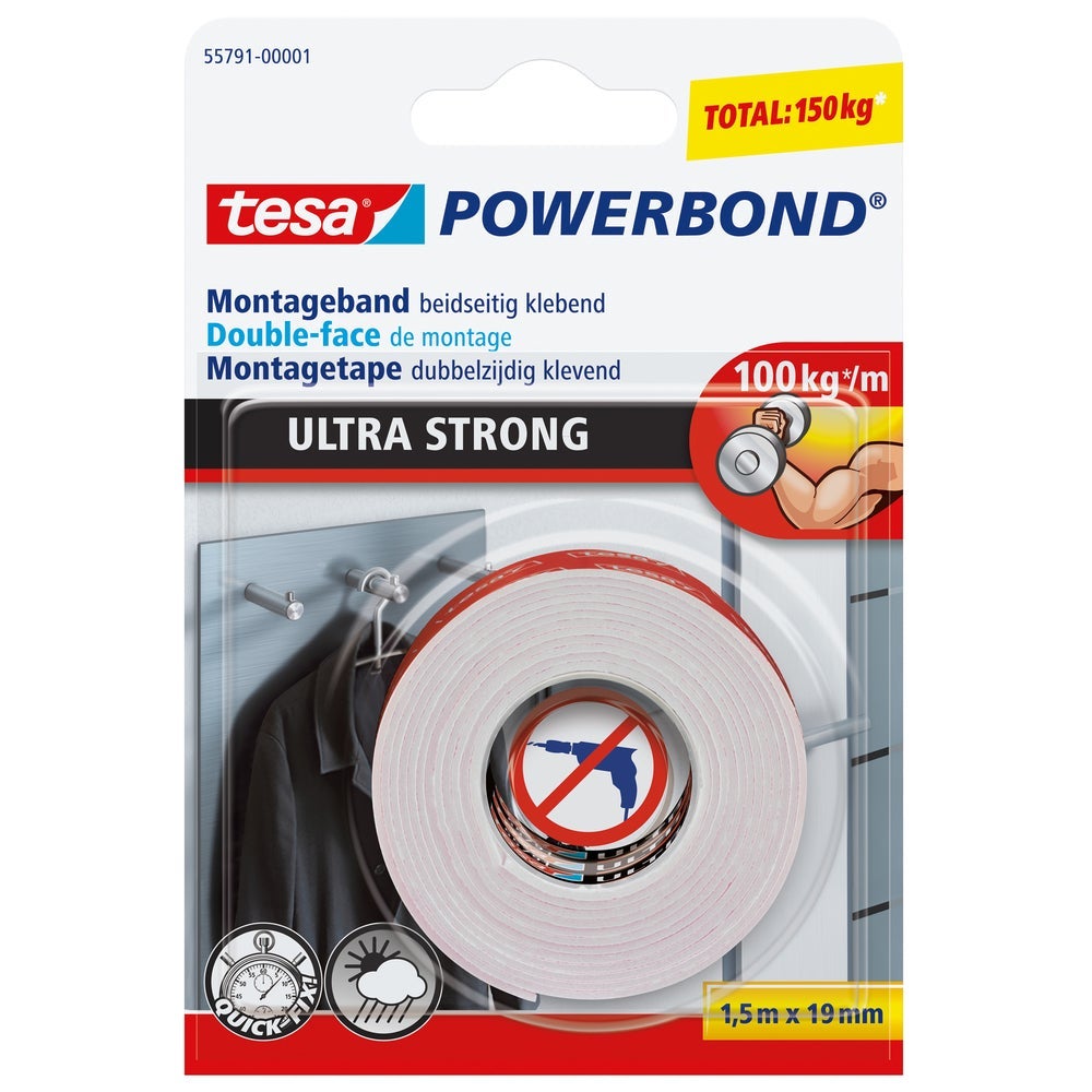 Tesa powerbond ultra strong montagetape 1,5 m x 19 mm