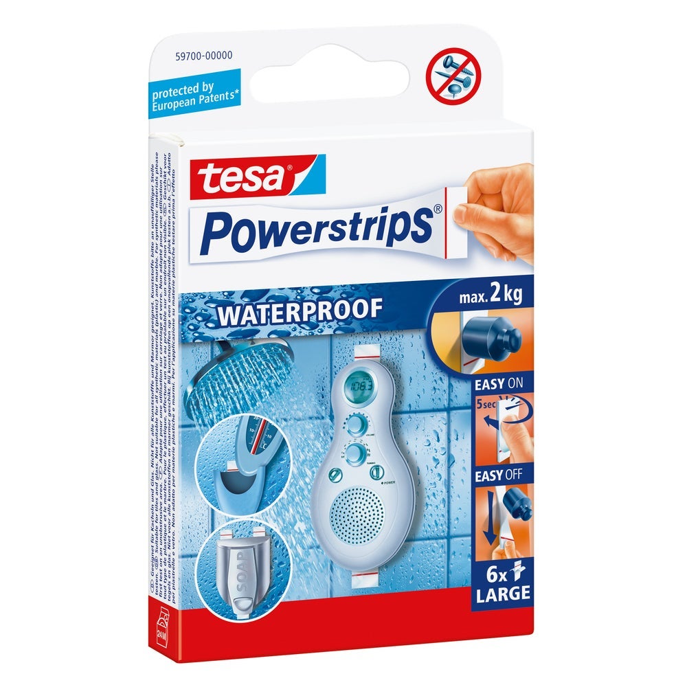 Tesa powerstrips waterproof strips large wit 6 stuks