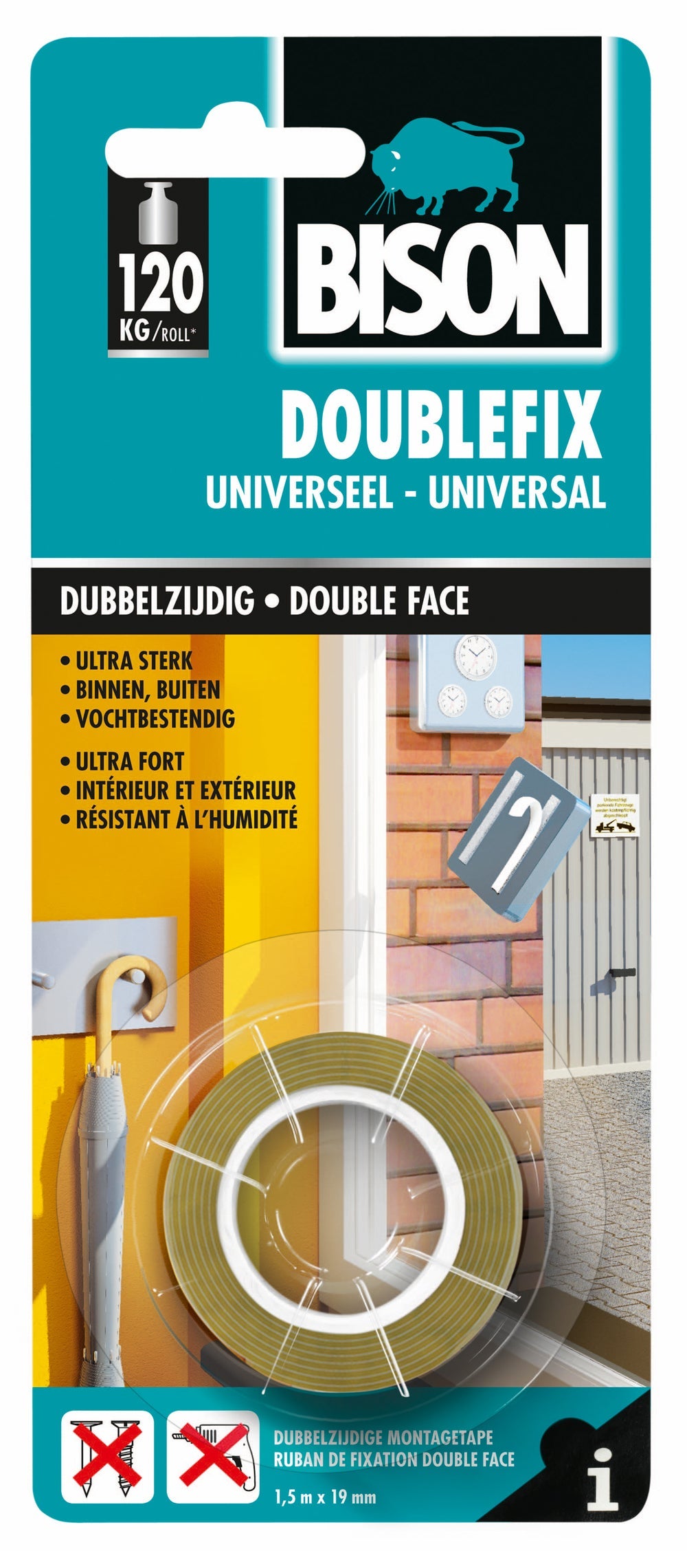 Bison doublefix universeel 19 mm x 1,5 m bl