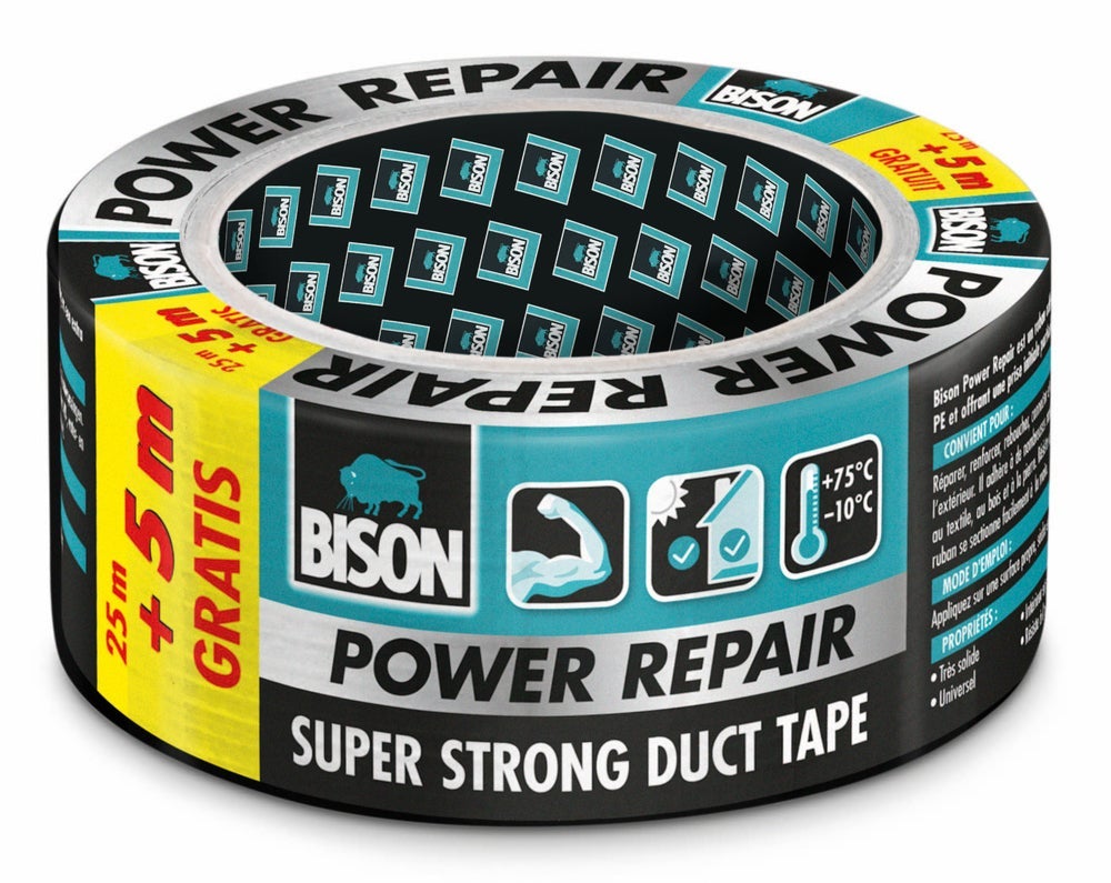 Bison power repair tape grijs rol ¡25 m + 5 m