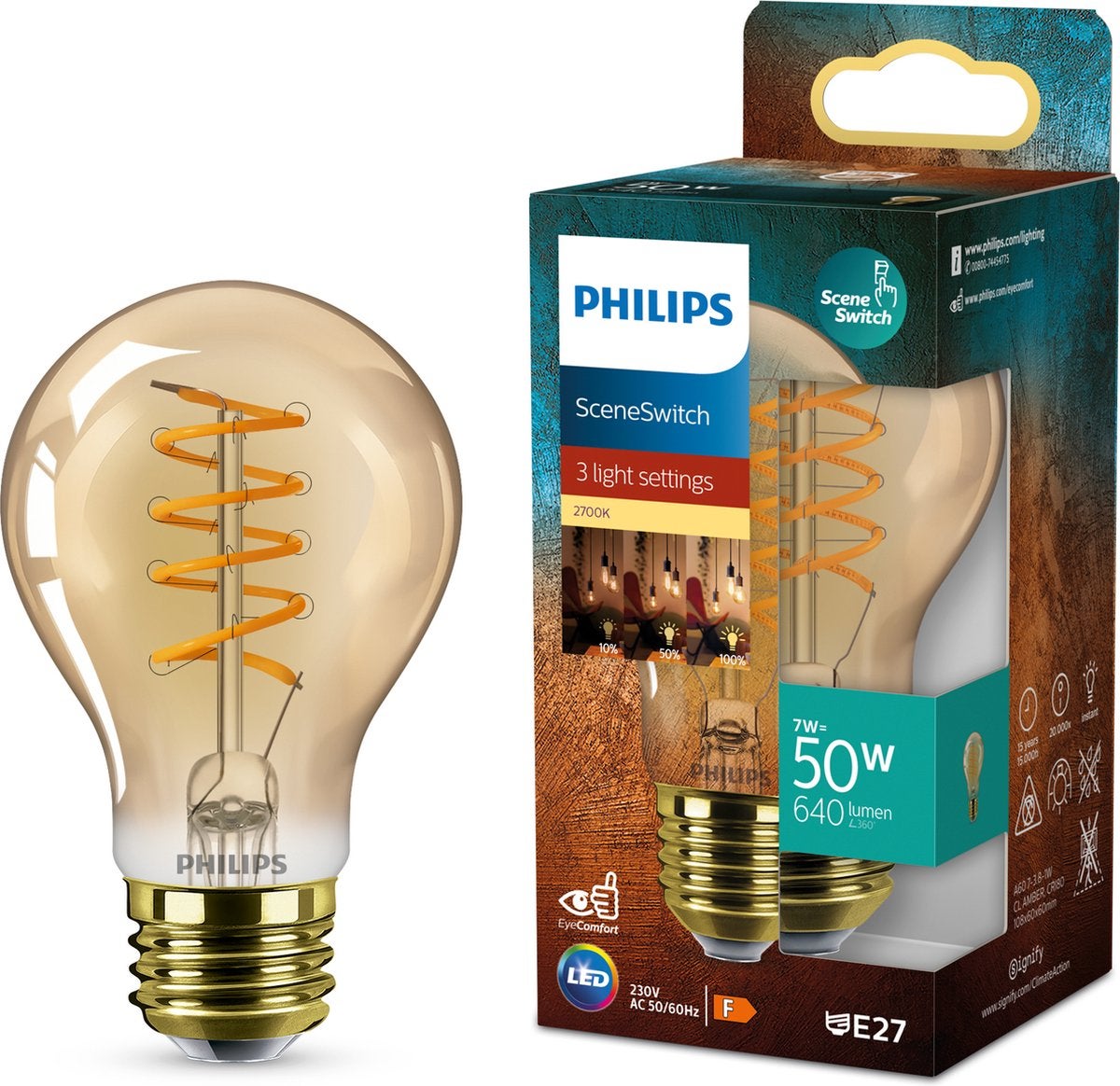 Ledlamp - Filament SceneSwitch 7W - Amberkleurig 