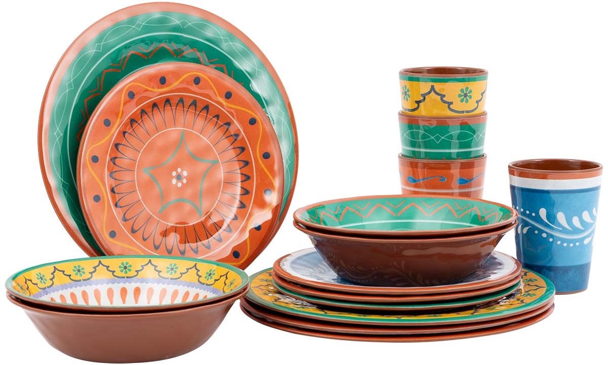 Serviesset - 16-delig Melamine Serviesset - Multicolor