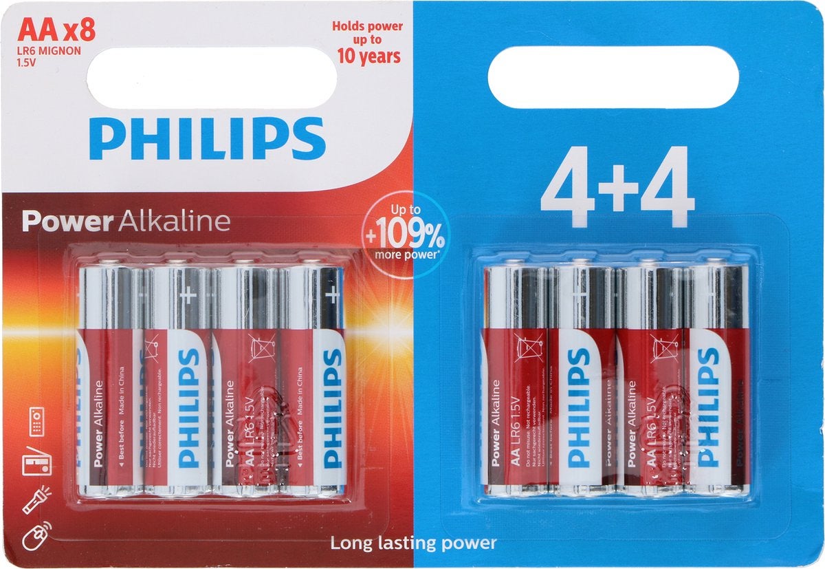 Batterij - Power alkaline AA - 4+4 stuks