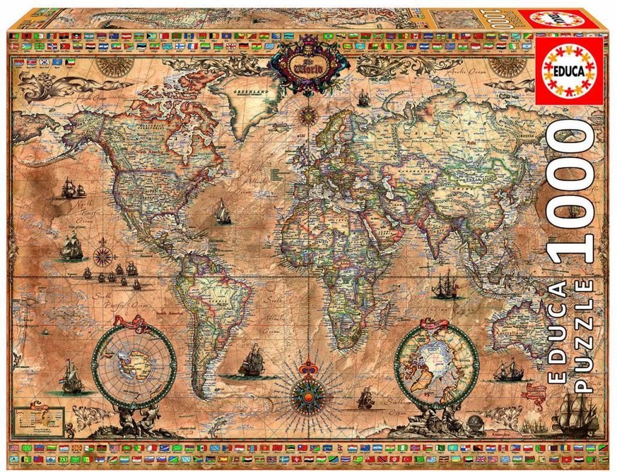 Puzzel - Antieke wereldkaart - 1000 stukjes
