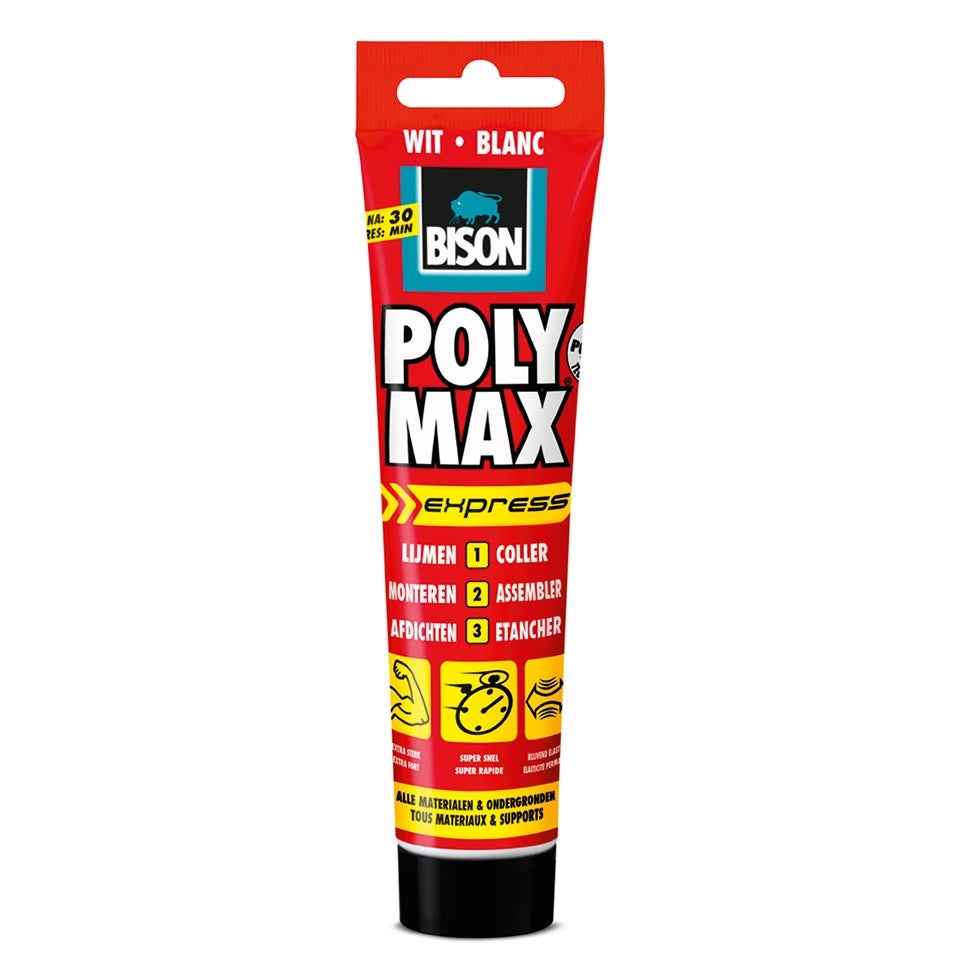 Bison poly max express montagelijm wit 165 g