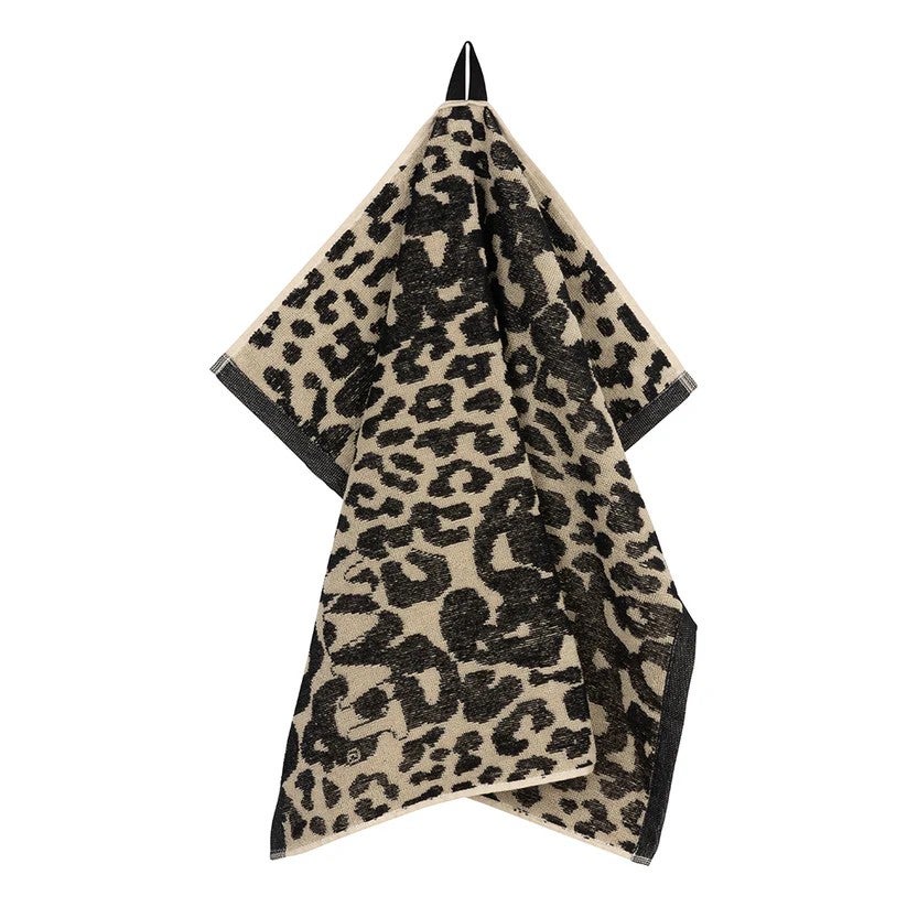 Keukenhanddoek - I love leopard 50x60cm - Black/Sand