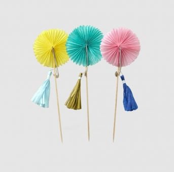 Feestprikkers - Waaier met kwastje set van 6 stuks - Meerkleurig