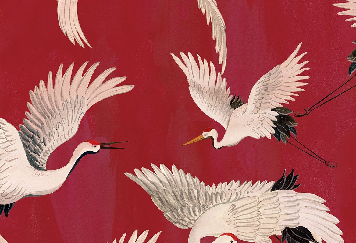 Vliesbehang - Marta Cortese Cranes Multicolor - 10,05 m lang x 53 cm breed