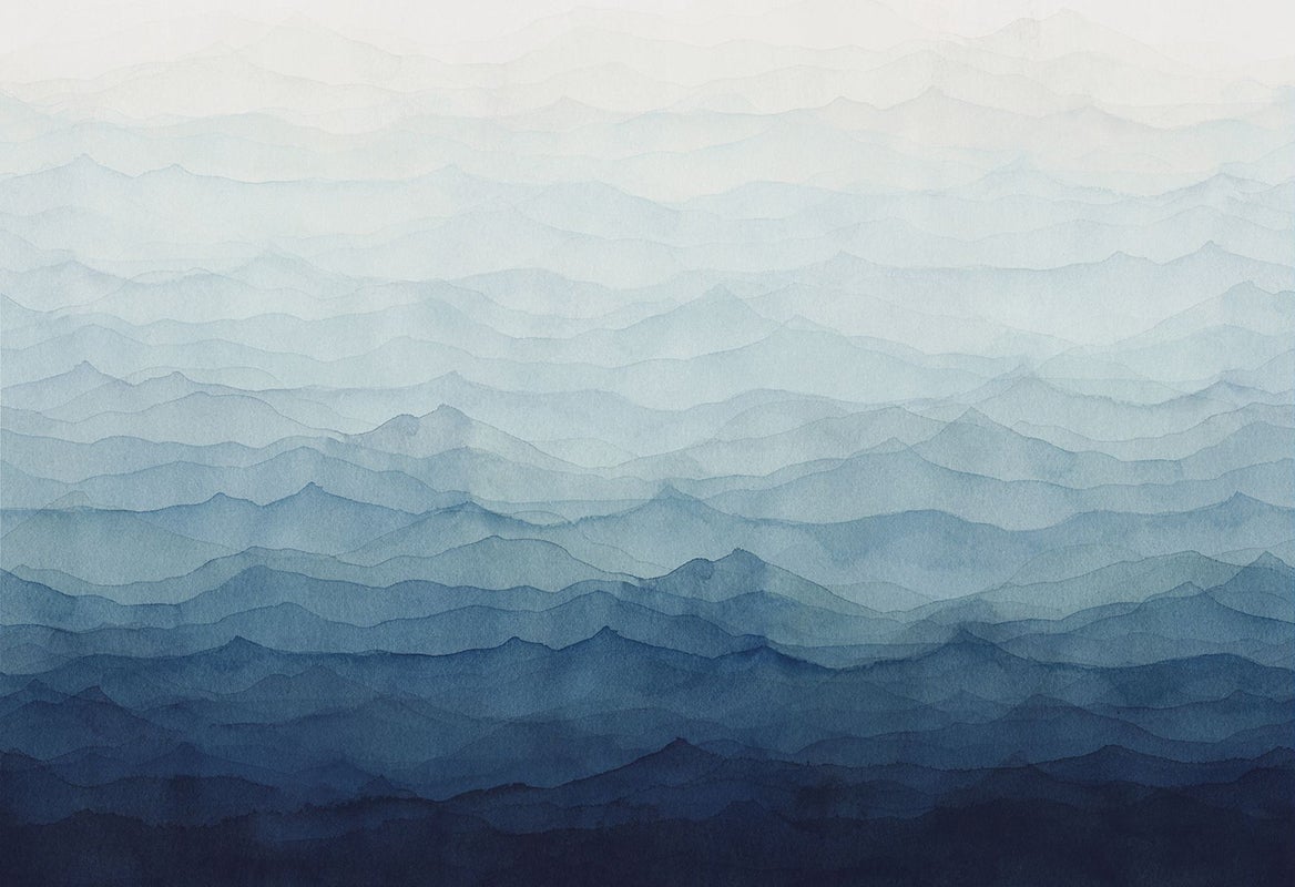 Vliesbehang - Marta Cortese Mist Blauw - Panorama van 300 cm x 318 cm