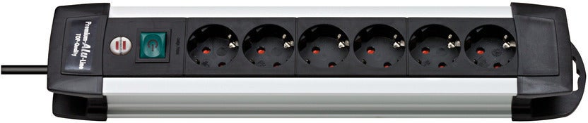 Brennenstuhl tafelcontactdoos met schakelaar en randaarde 6-voudig aluminium 3 m