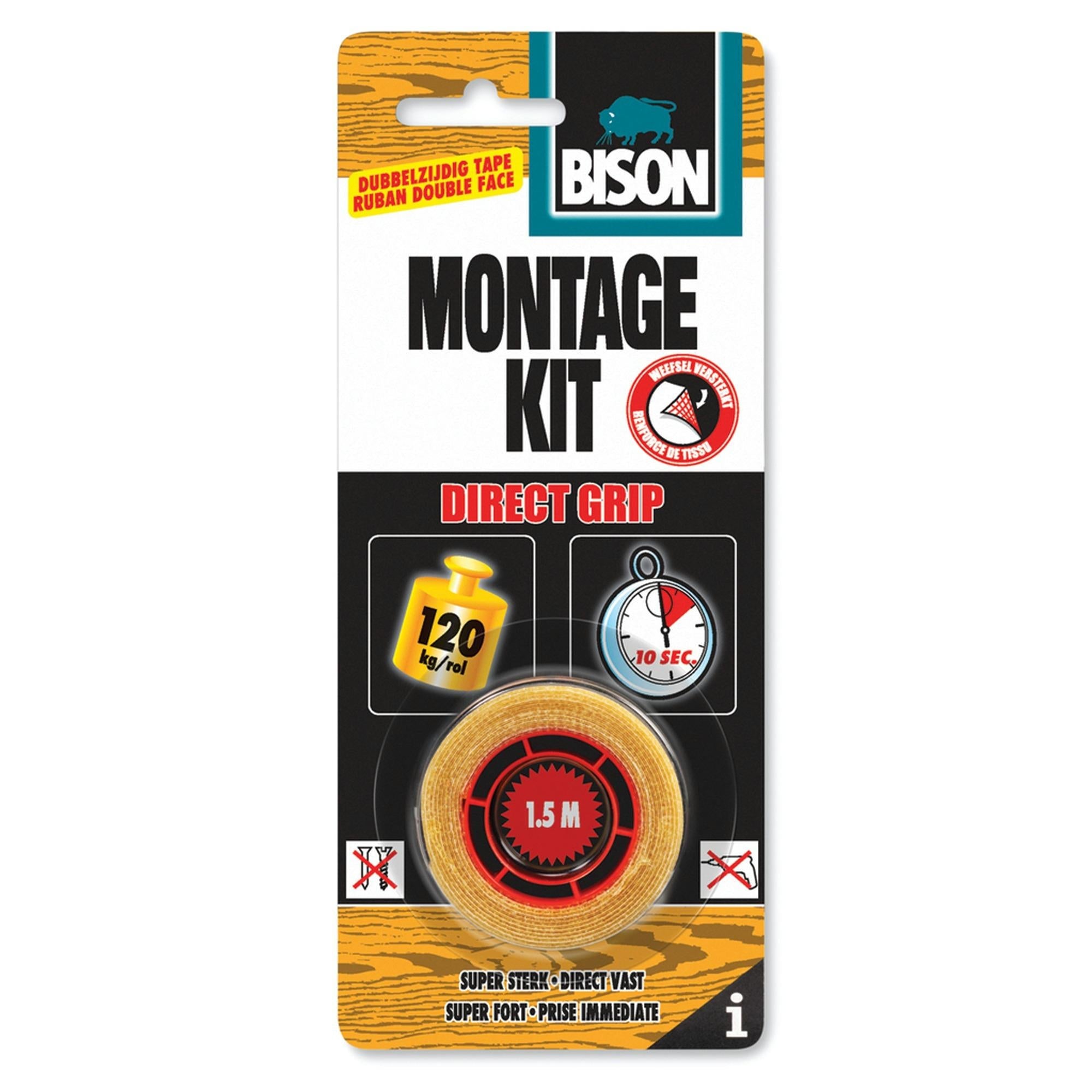 Bison direct grip tape montagekit rol 1,5 m x 19 mm