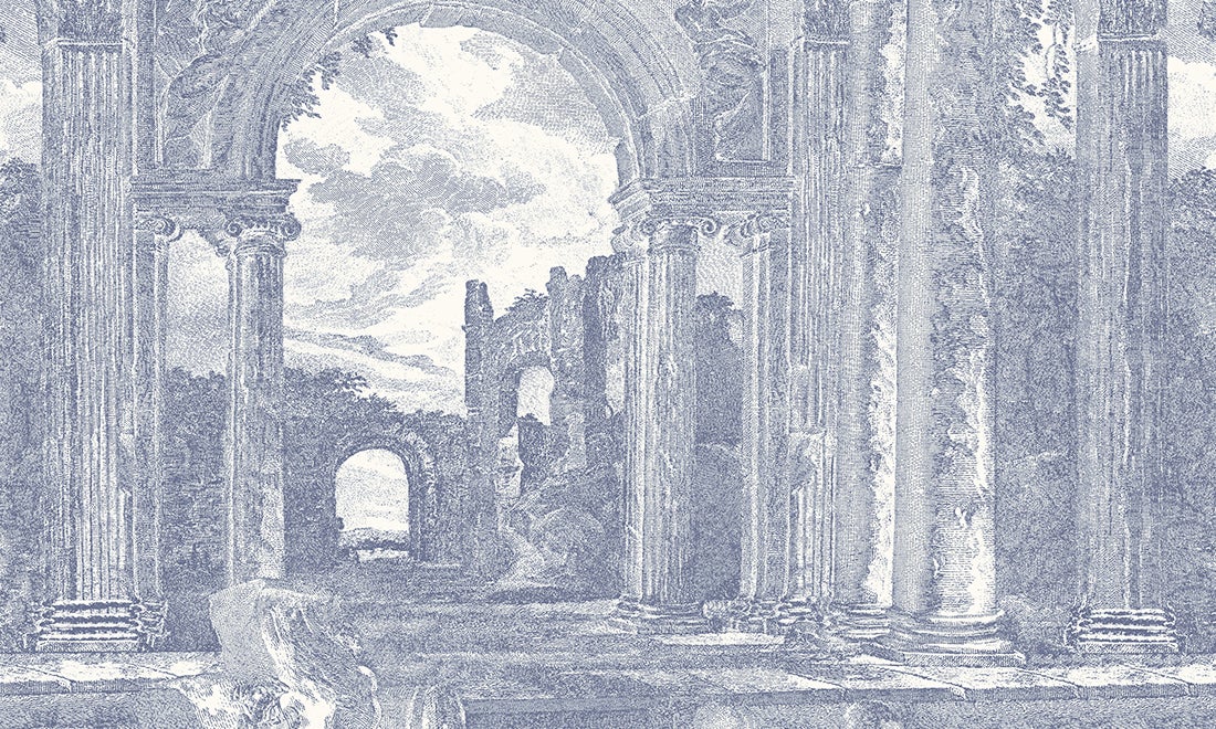 Vinyl op vliesbehang - Sculptura Rovine -  Denim Blue - 200 cm. x 300 cm.