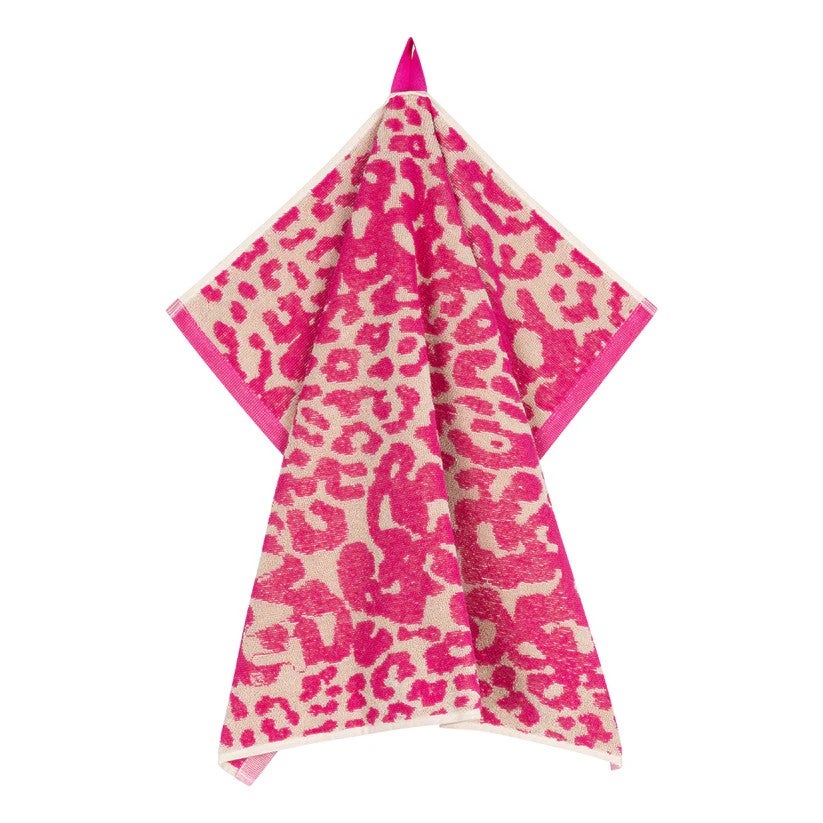 Keukenhanddoek - I love leopard 50x60cm - Pink/Sand