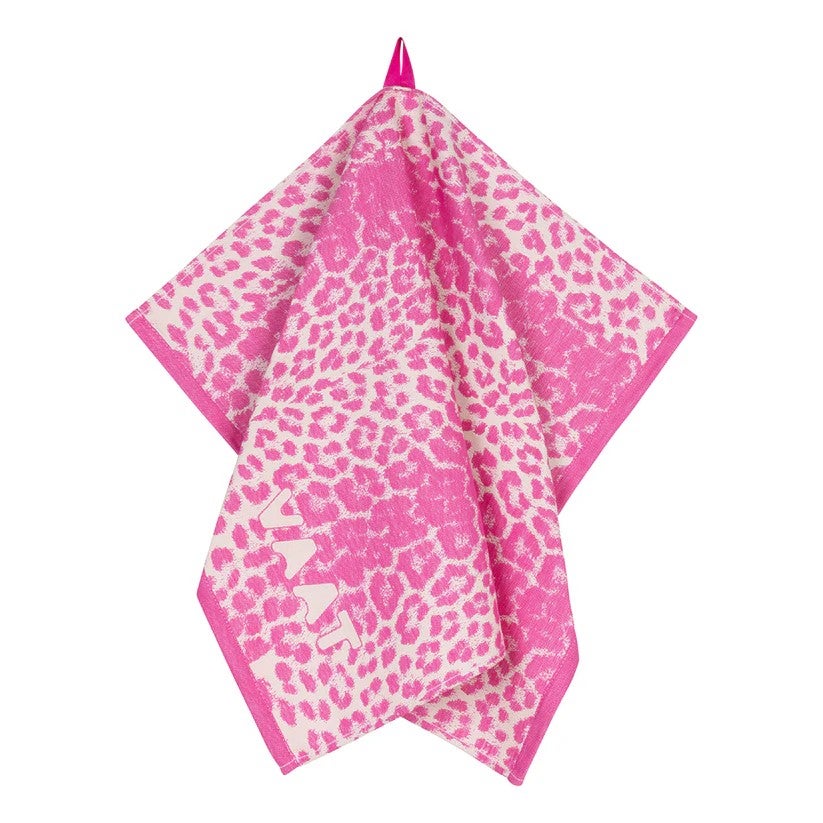 Theedoek en keukenhanddoek - Gift set I love leopard - Pink/Sand
