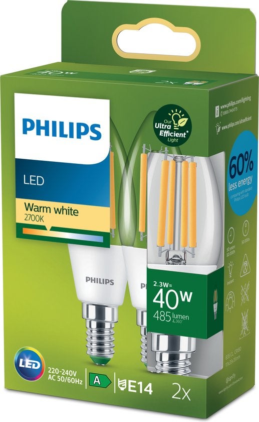 Ledlamp - Filament E14 2,3W 2-pack - Warm white