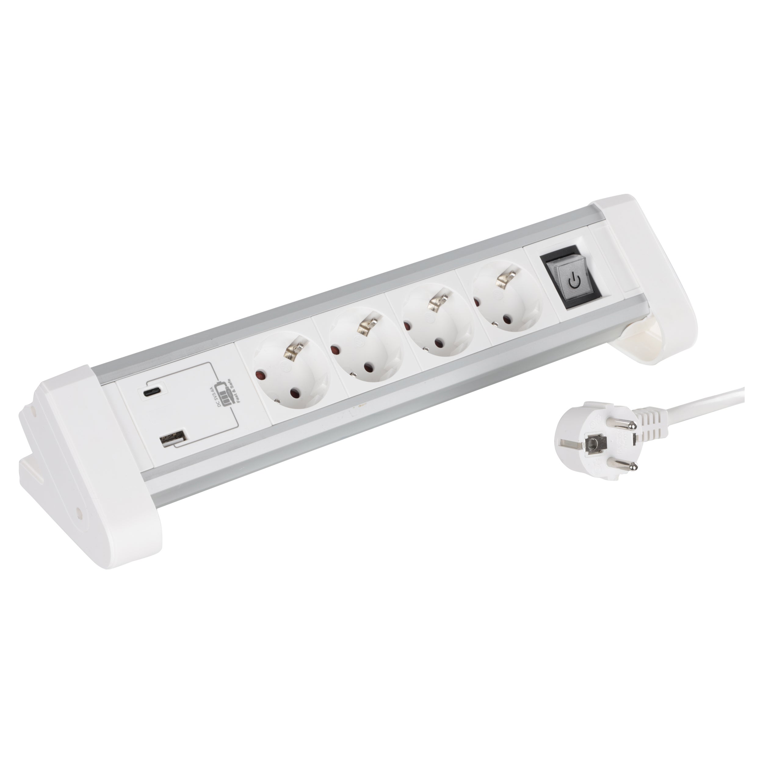 Stekkerdoos 4-voudig - randaarde - USB A/C - 3 x 1.5 mm² - 1.5 m - wit/grijs