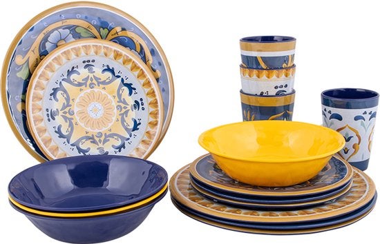 Serviesset - 16-delig Melamine Serviesset - Multicolor