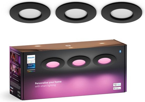 Inbouwspot - 3-pack rond 90mm White and Color Ambiance - Zwart