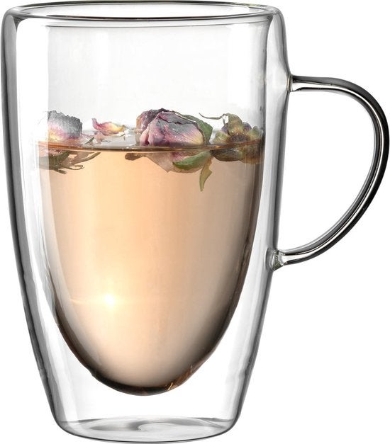 Theeglas - Dubbelwandig 400ml set van 4 glazen - Transparant