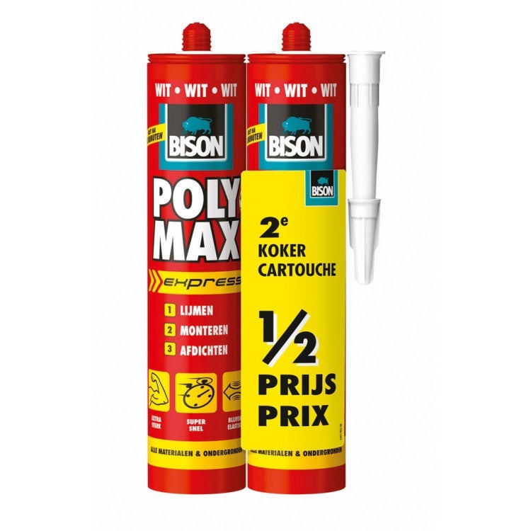 Montagelijm/afdichtingskit Poly Max express wit - set van 2