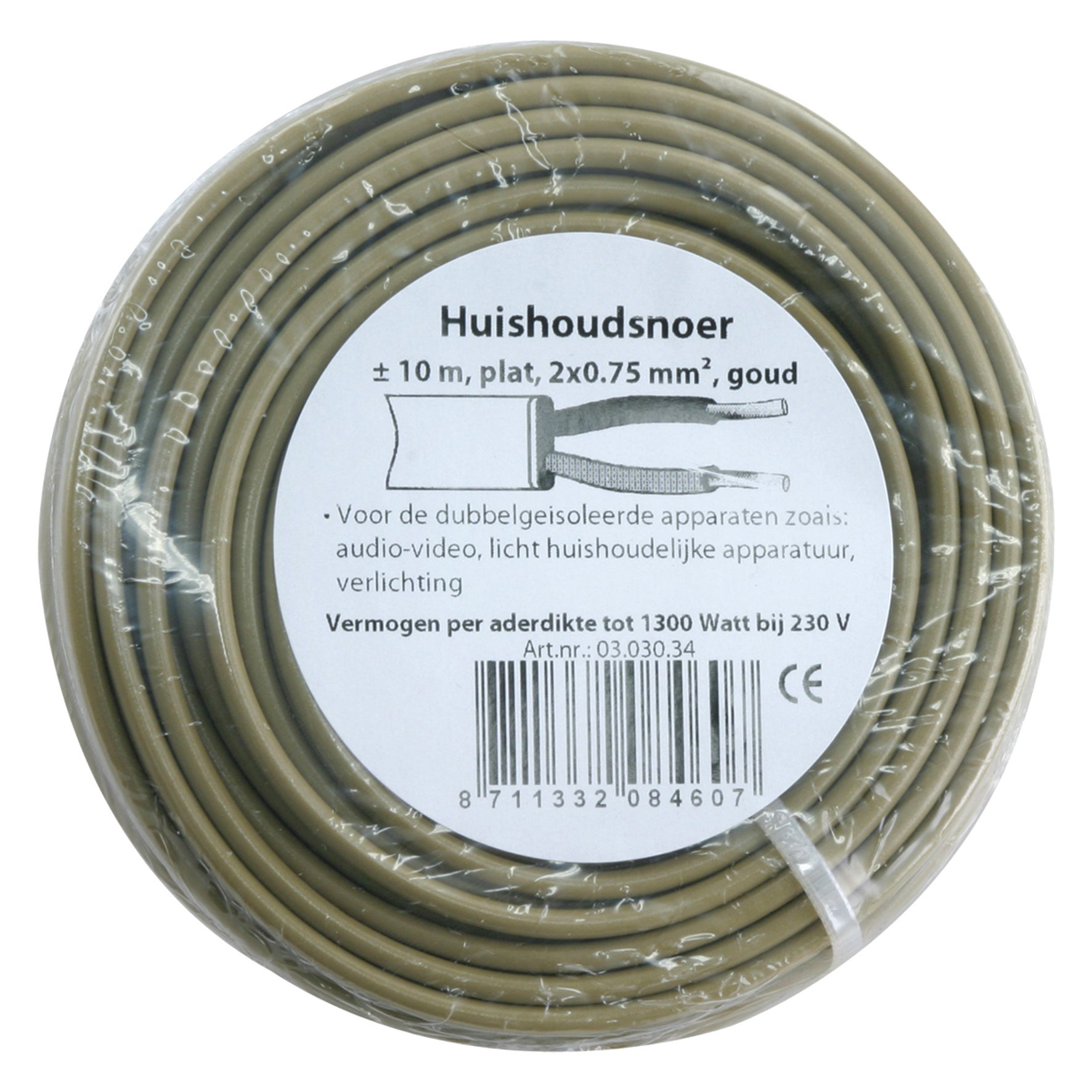 Huishoudsnoer plat 2x0.75 goud 10m