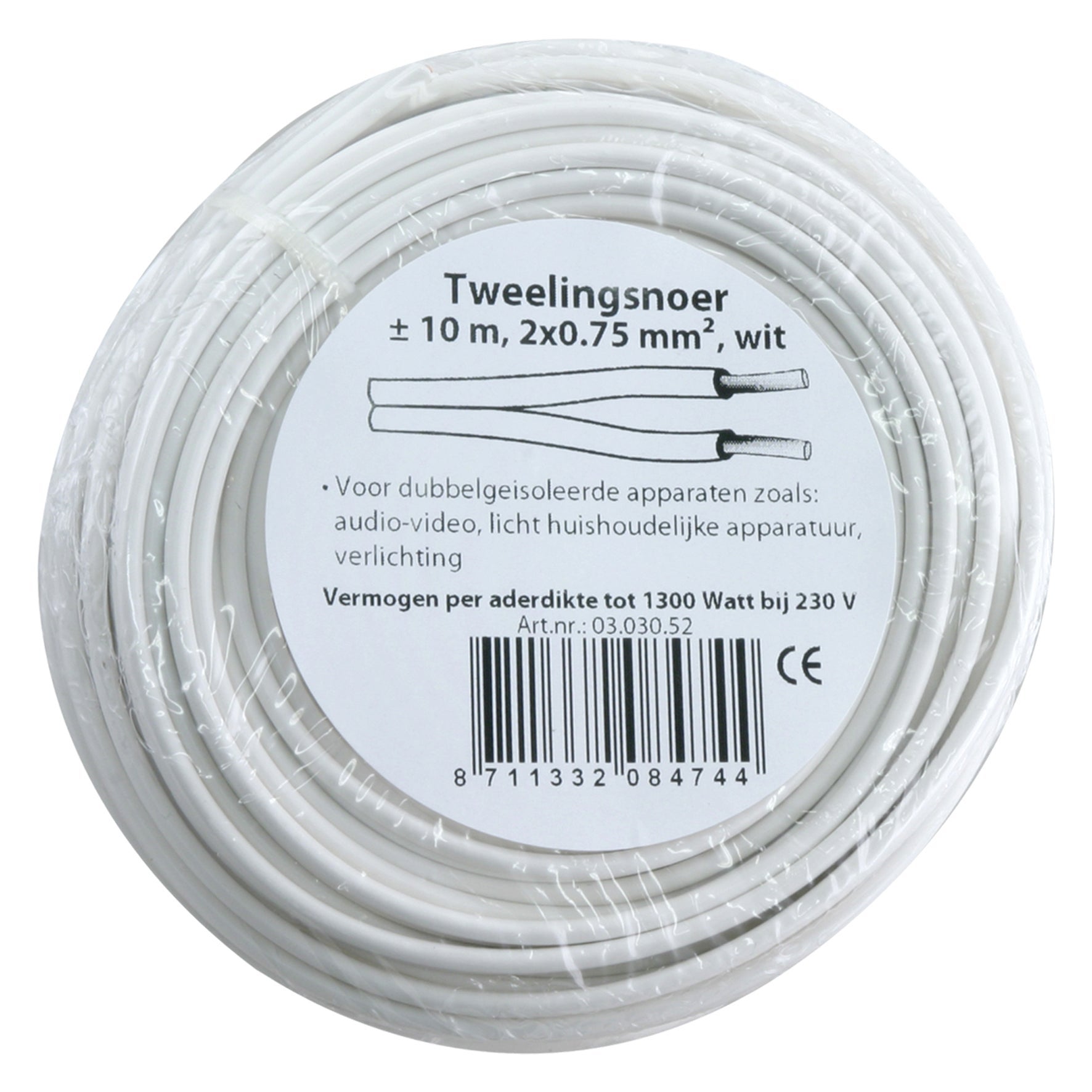 Tweelingsnoer 2x0.75 wit 10m