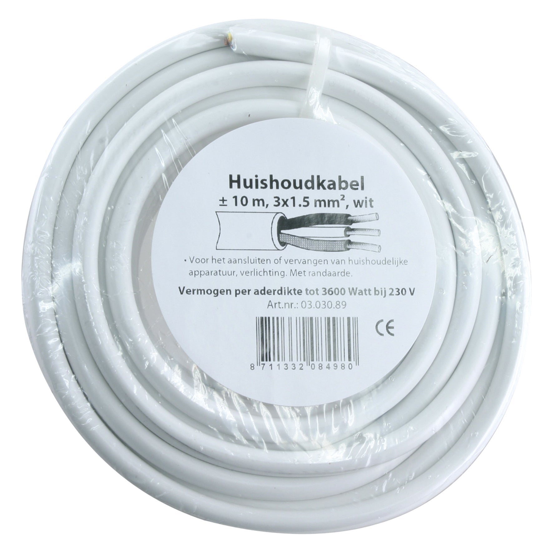 Huishoudkabel vmvl 3x1.5 wit 10m