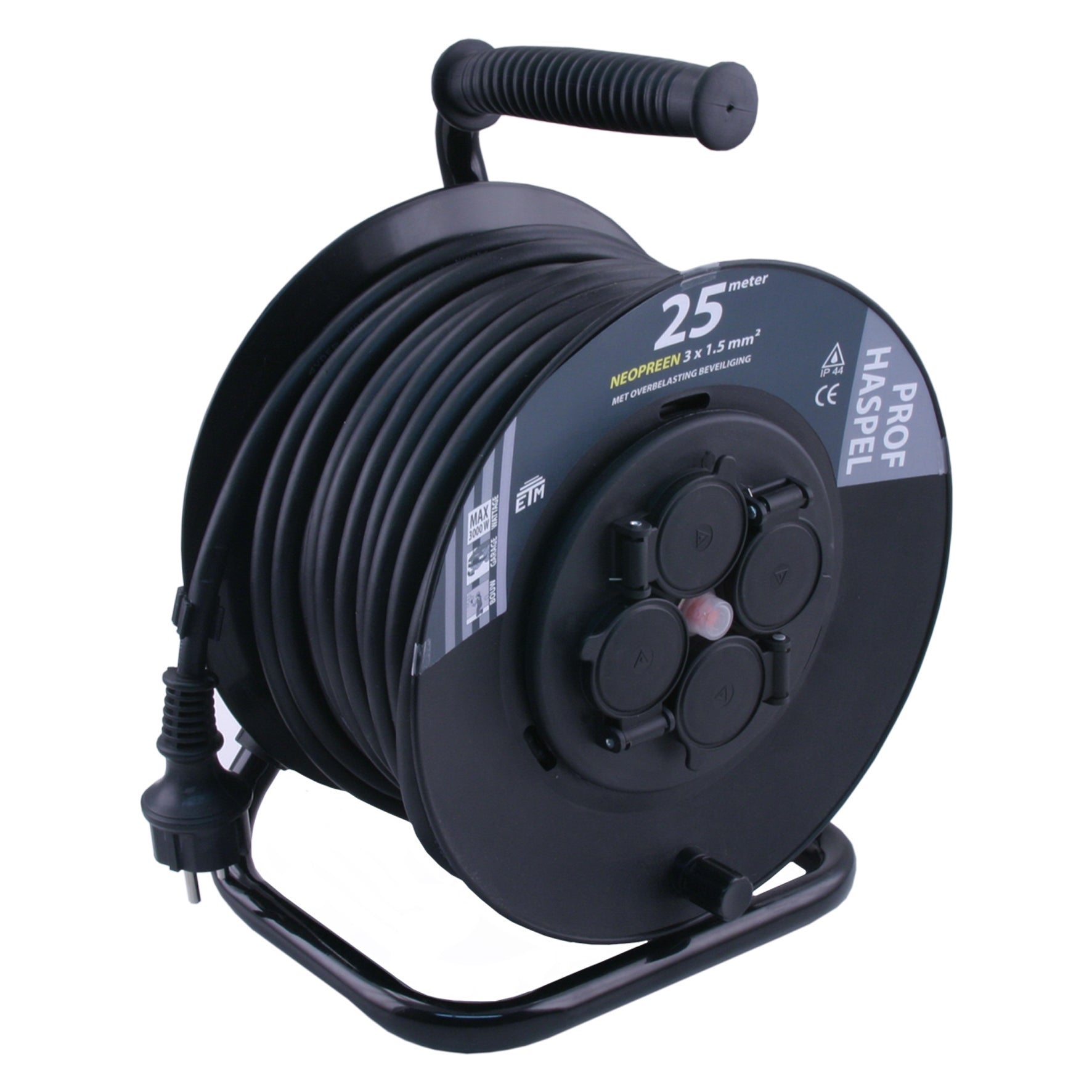 Kabelhaspel - Neopreen spatwaterdicht 25m - Zwart