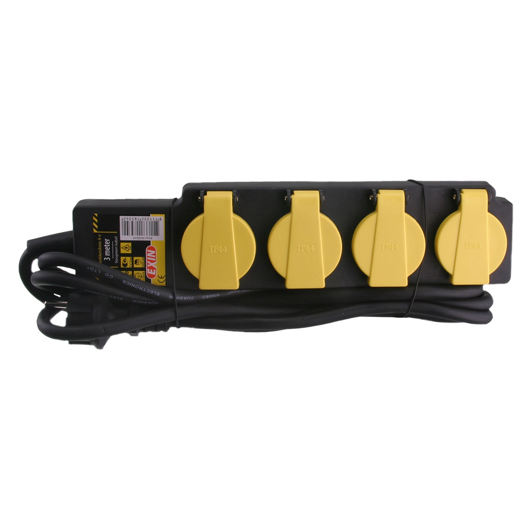 Exin stekkerdoos 4v randaarde spatwaterdicht 3m h05rr-f 3x1.5 zwart