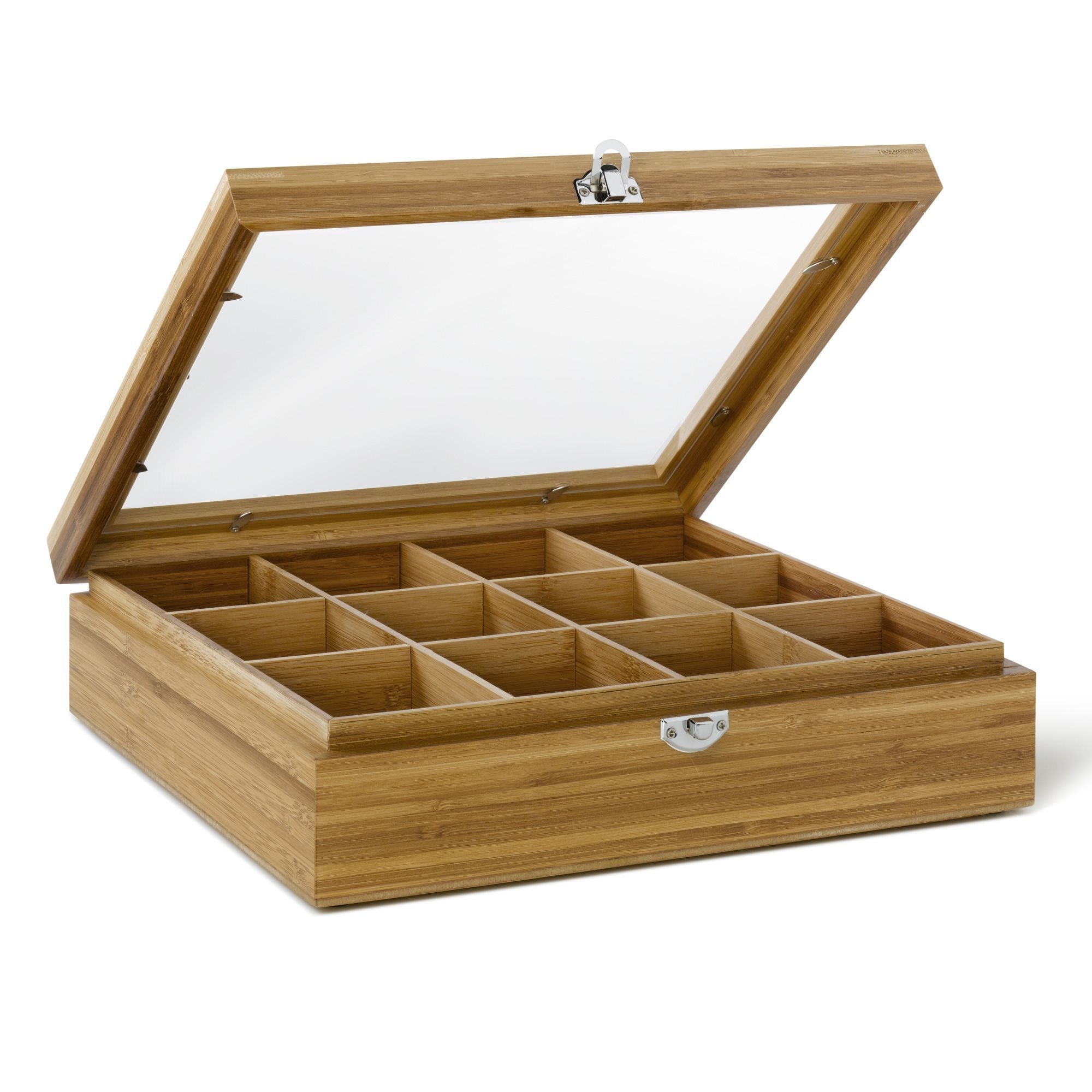 Theedoos 12-vaks bamboe - met venster