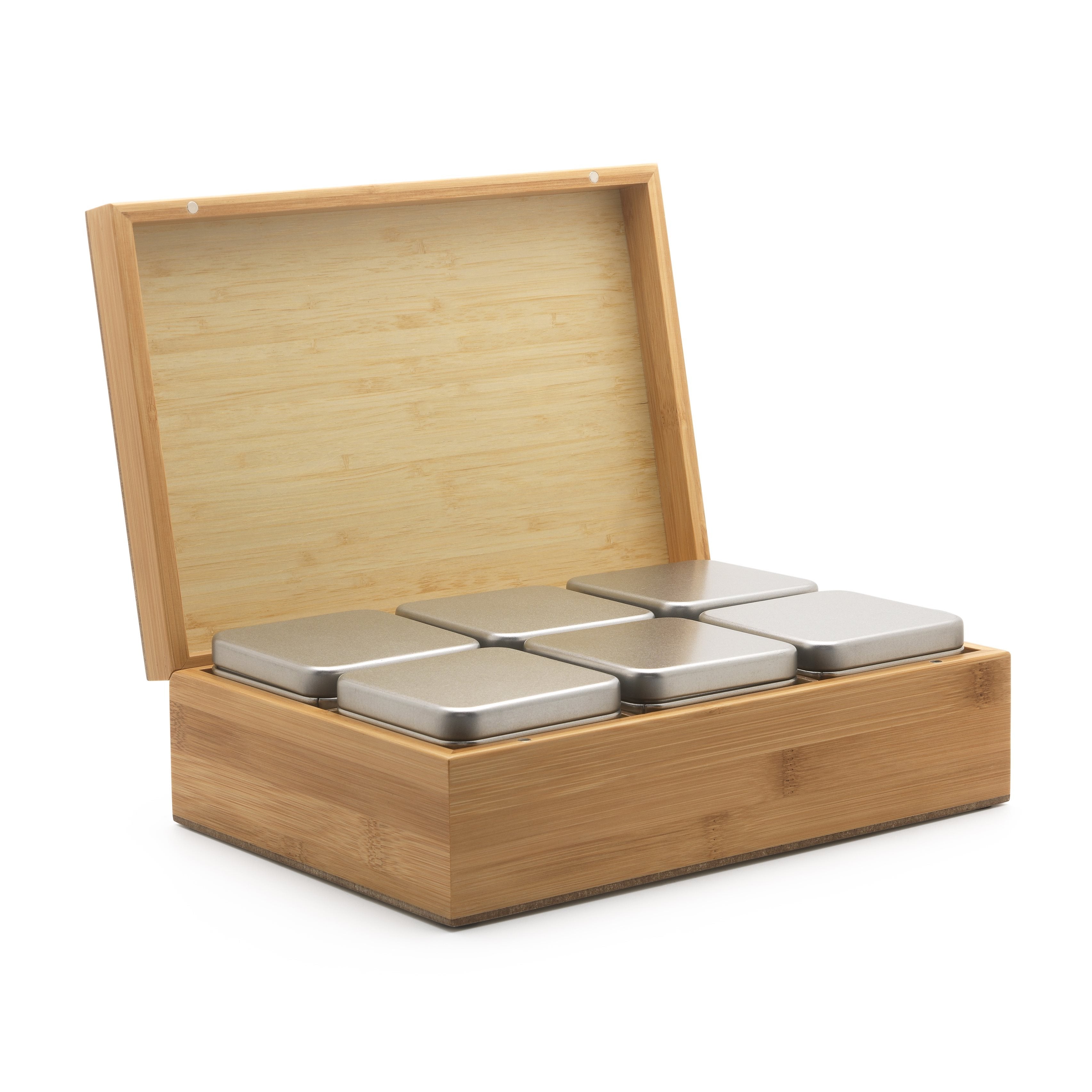 Theedoos Bamboe met zes blikjes