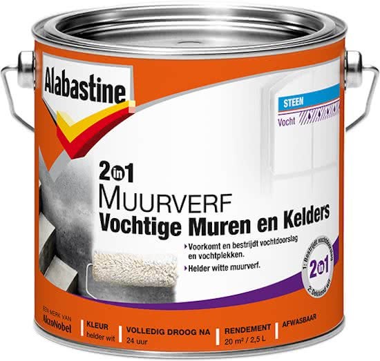 Alabastine muurverf 2-in-1 vochtige muren en kelders 2,5 l