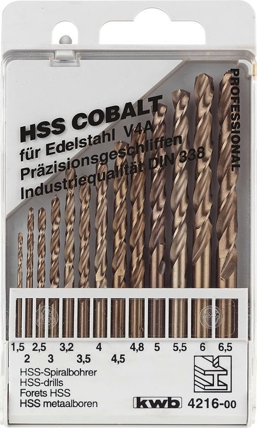 Kwb cobalt spiraalboren 1.5 - 6.5 mm 13-delig
