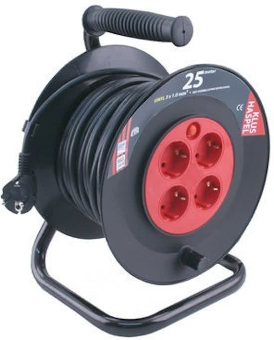 Kabelhaspel - 25m 3x1.0 pvc - Zwart/rood