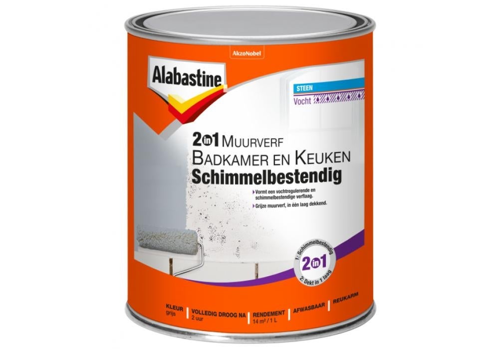 Alabastine bad & keuken 2 in 1 muurverf antraciet 1000 ml