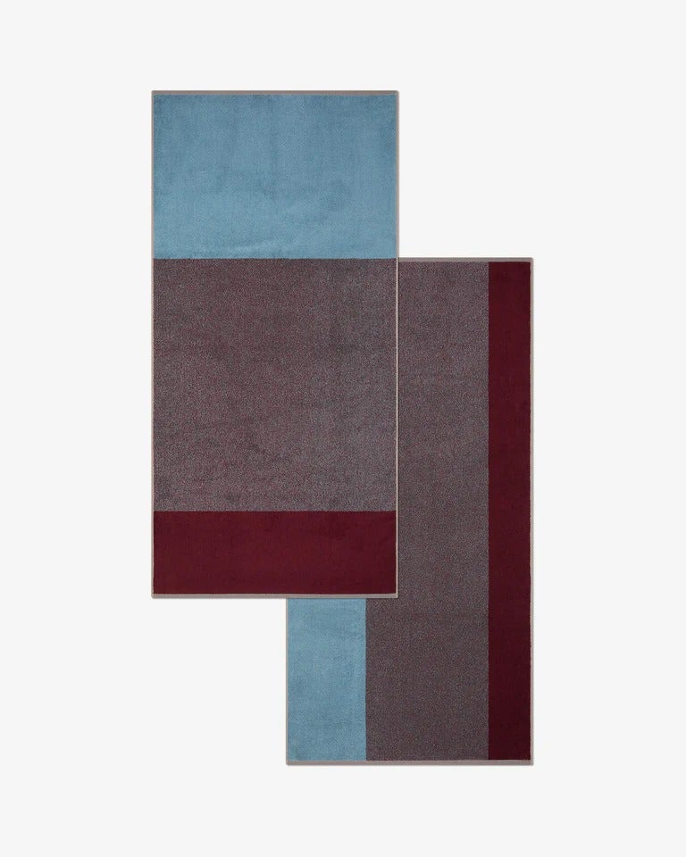 Badhanddoeken set (2st) - Sky Blue/Bordeaux - 70x140 cm 