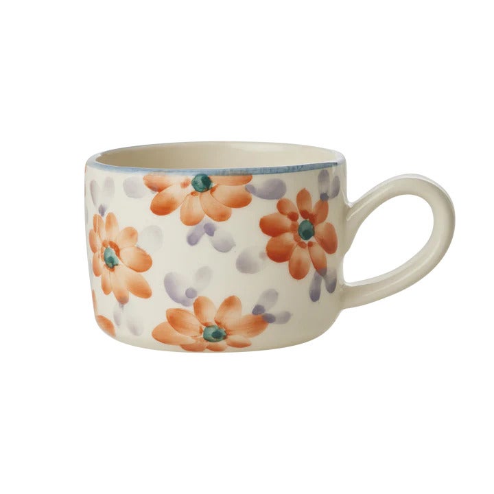 Keramische Cappuccino Kop - Handgeschilderde Bloemen - Oranje