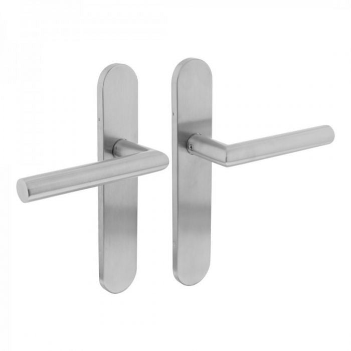 Deurkruk - Hoek 90° geveerd op ovalen schild - grijs