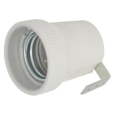 Fitting e27 porseln/haakse beugel wit