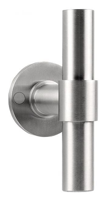 Deurkruk - One verticaal dubbel geveerd op rozet massief mat roestvast staal - grijs