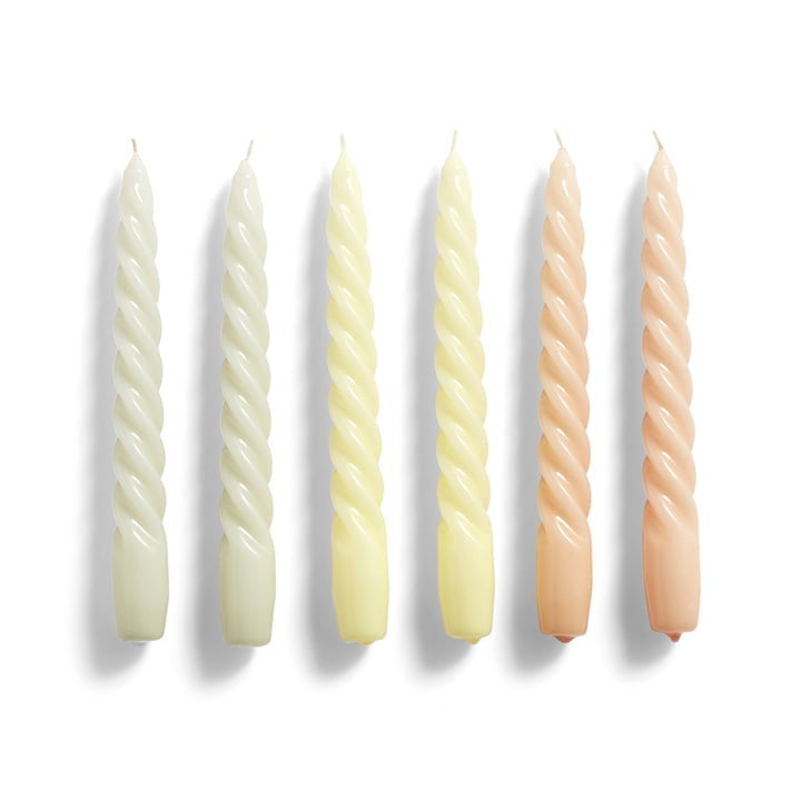 Kaarsen Spiral - 6 stuks - grijs beige/citrus/perzik
