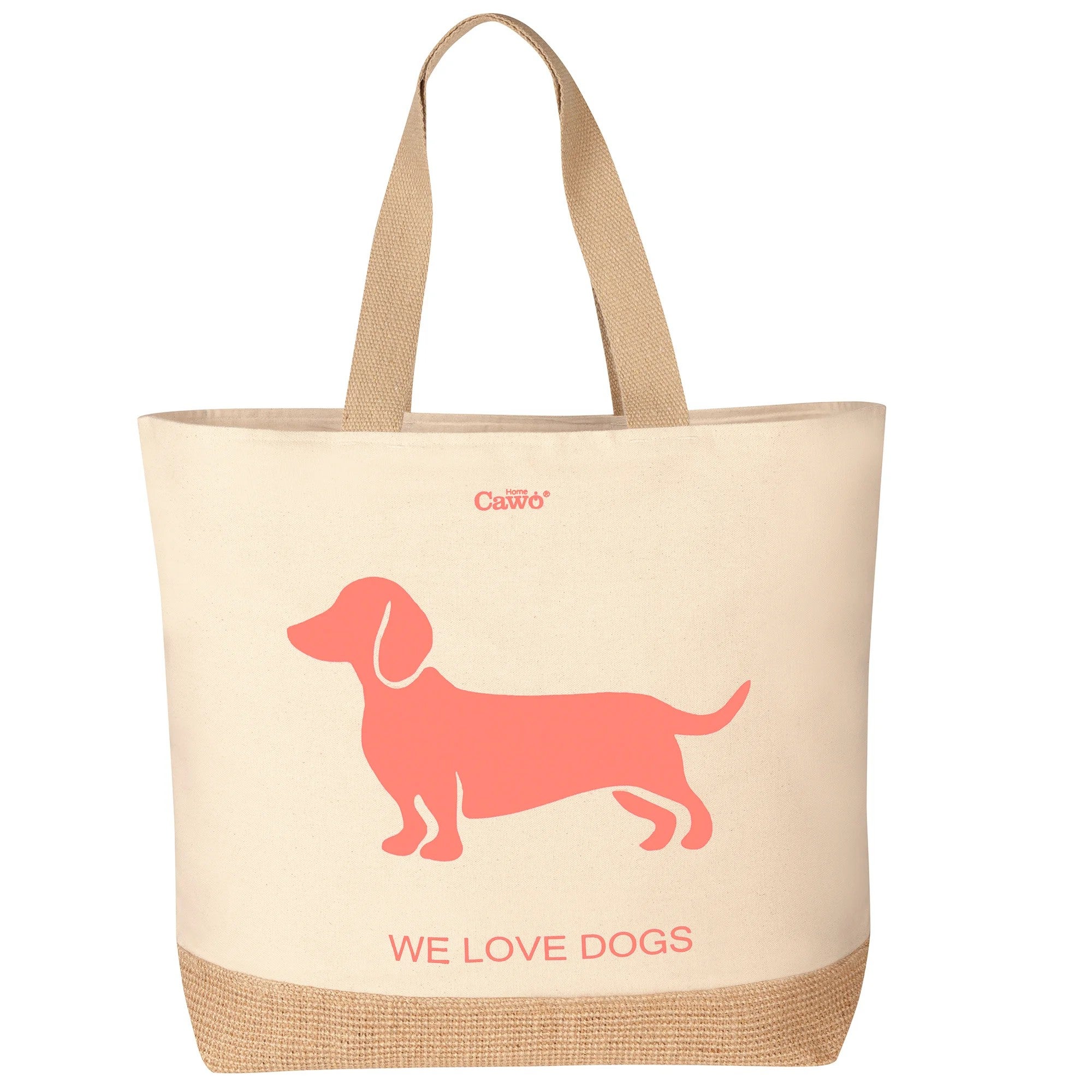 Strandtas - We Love Dogs 40x55cm - Naturel/roze-oranje