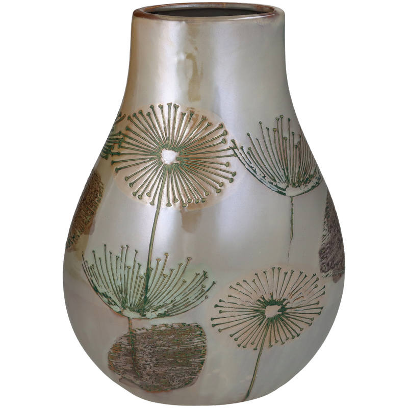 Vaas - Ovaal Paardebloem - Taupe - 24x13x33cm