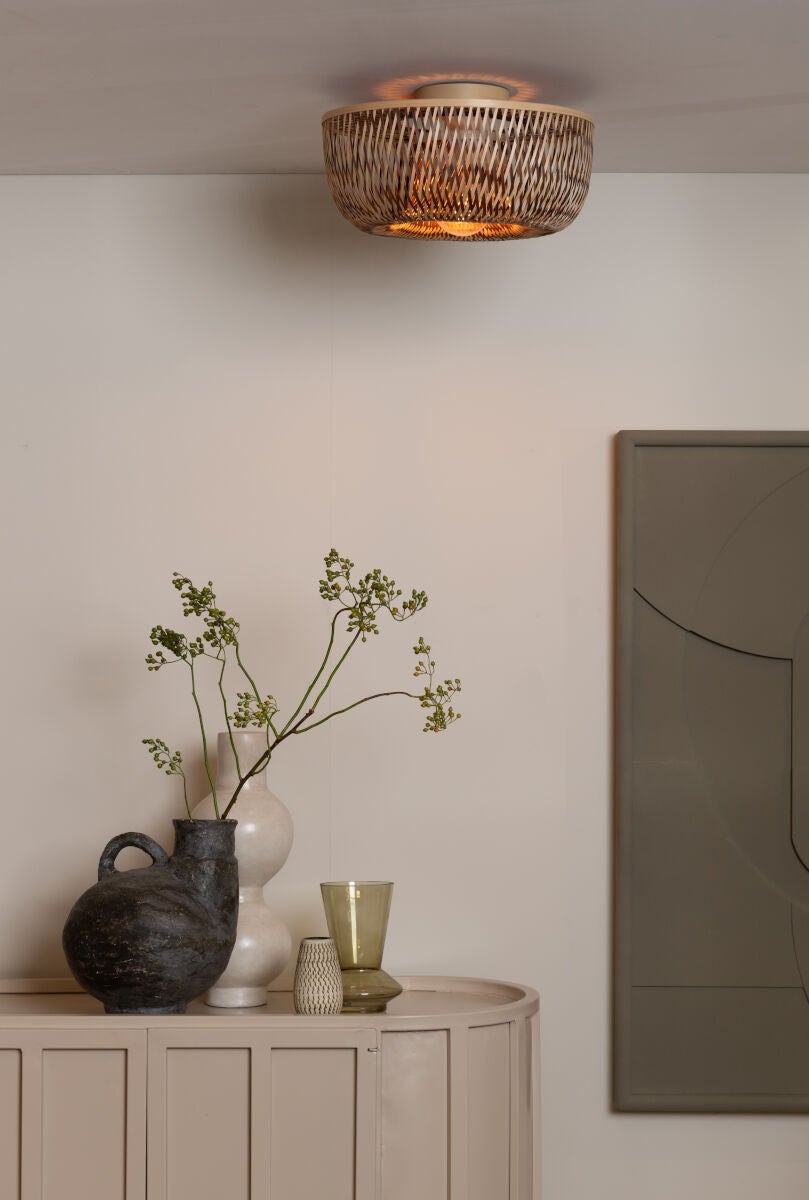 Plafondlamp Barbados bamboe/halfrond kap ø35xh.15cm naturel/bruin