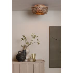 Plafondlamp Barbados bamboe/halfrond kap ø35xh.15cm naturel/bruin