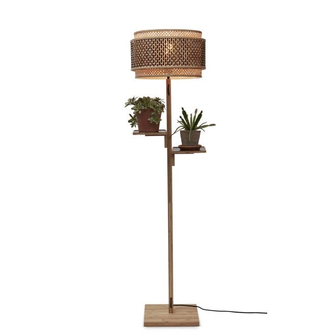 Vloerlamp-  Bhutan naturel bamboe met plankjes - Zwart/naturel